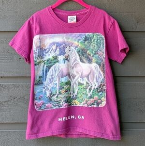 VTG Y2K Helen Georgia Fairy Unicorn Rainbow Castle Short Sleeve Tee Magenta Pink